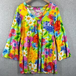 Jams World Hawaiian Tunic Dress A Line Bell Sleeve Bright Vibrant 50th Womens M